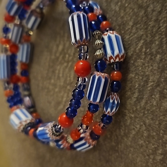 HANDMADE Vintage Chevron Glass Beaded Wrap Bracelet Buffalo Charm - Picture 7 of 7